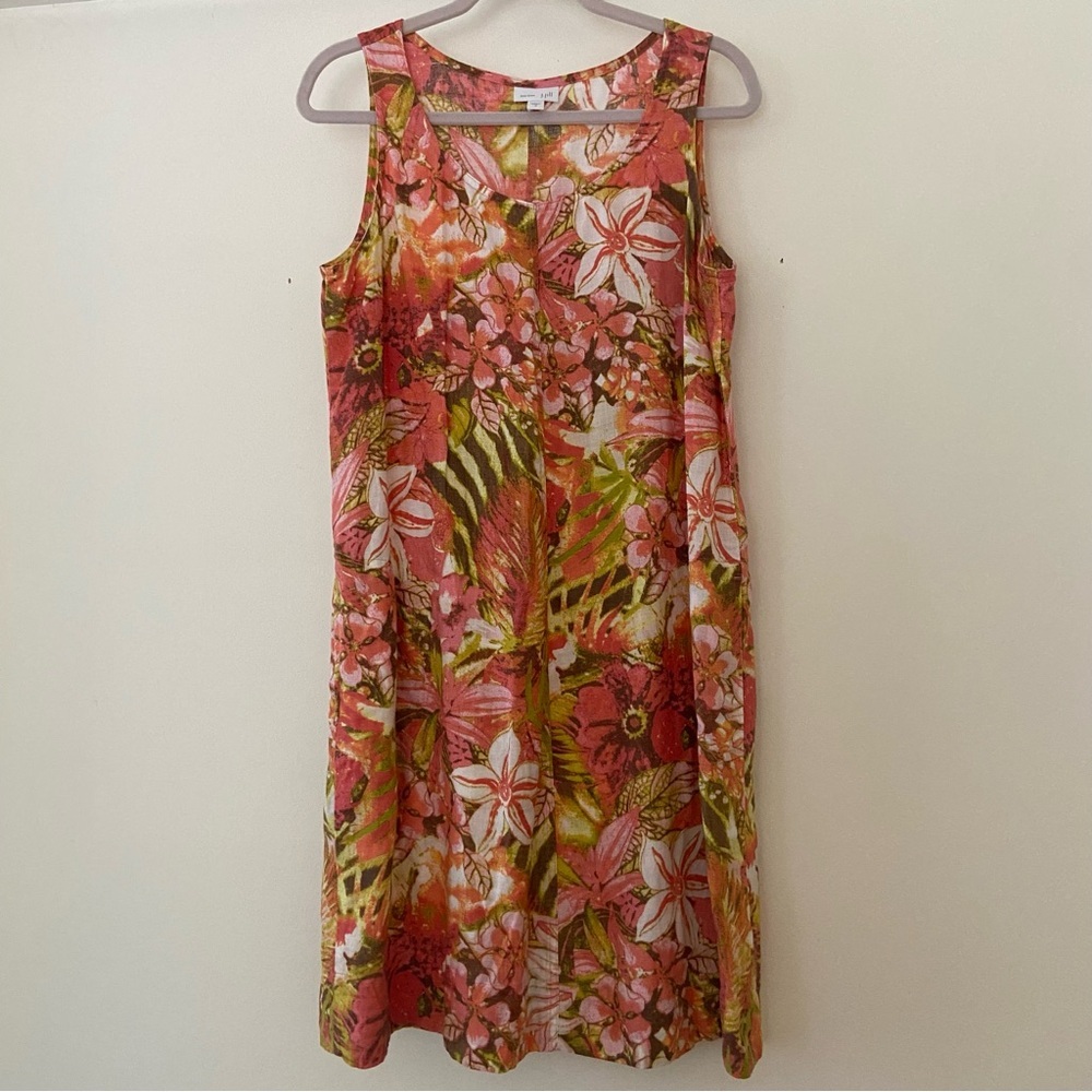 J. Jill Love Linen Tropical Floral Linen Shift Dress Size M Resortwear Beach